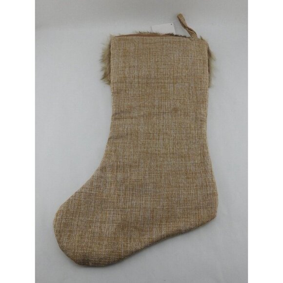New Christmas Stocking Woodsy Deer Fox Faux Fur Tan Rustic 18" - Picture 2 of 5